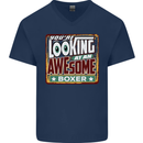 You're Looking at an Awesome Boxer Boxing Mens V-Neck Cotton T-Shirt Navy Blue