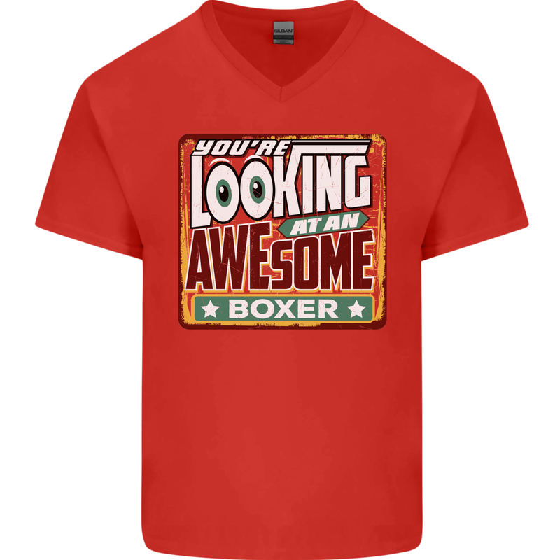 You're Looking at an Awesome Boxer Boxing Mens V-Neck Cotton T-Shirt Red