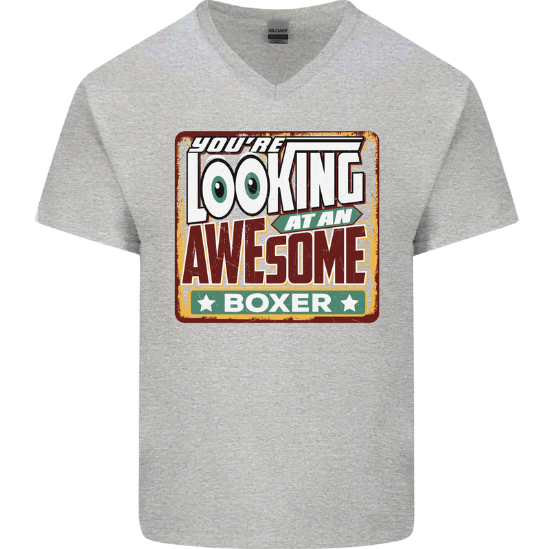 You're Looking at an Awesome Boxer Boxing Mens V-Neck Cotton T-Shirt Sports Grey