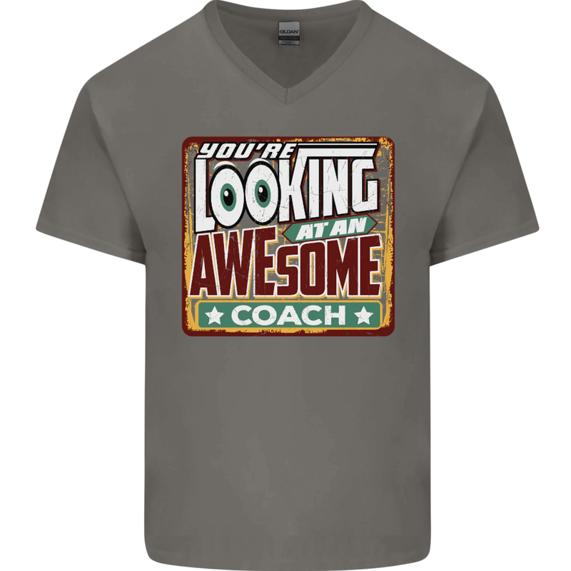 You're Looking at an Awesome Coach Mens V-Neck Cotton T-Shirt Charcoal