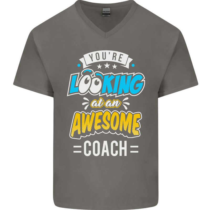 You're Looking at an Awesome Coach Mens V-Neck Cotton T-Shirt Charcoal