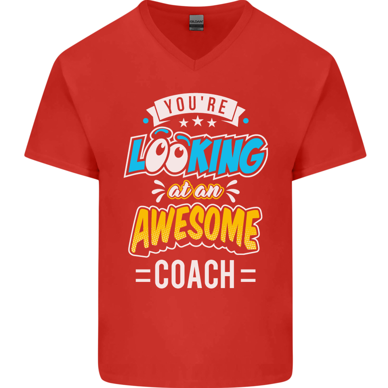 You're Looking at an Awesome Coach Mens V-Neck Cotton T-Shirt Red