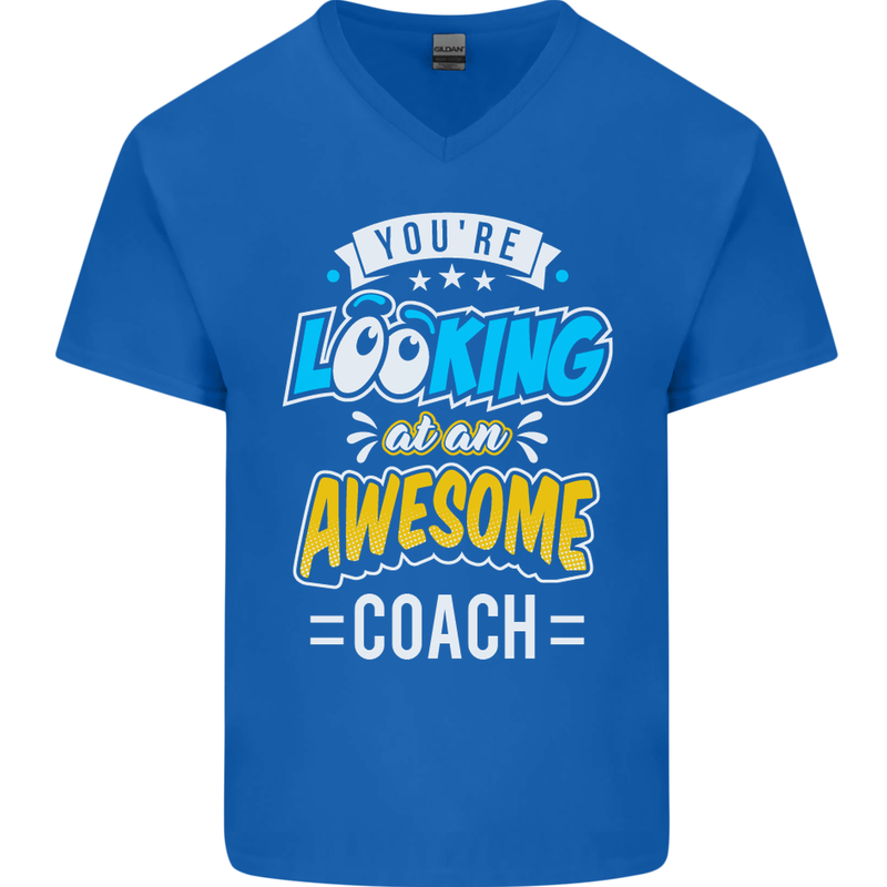 You're Looking at an Awesome Coach Mens V-Neck Cotton T-Shirt Royal Blue