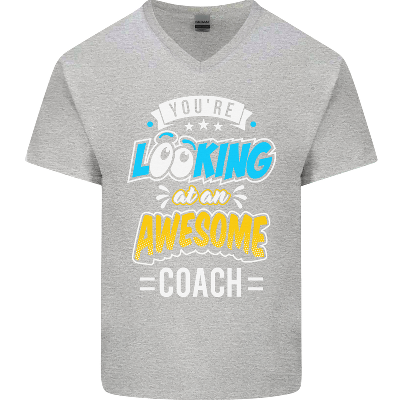 You're Looking at an Awesome Coach Mens V-Neck Cotton T-Shirt Sports Grey