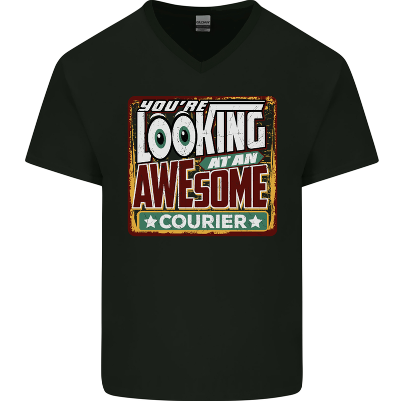 You're Looking at an Awesome Courier Mens V-Neck Cotton T-Shirt Black