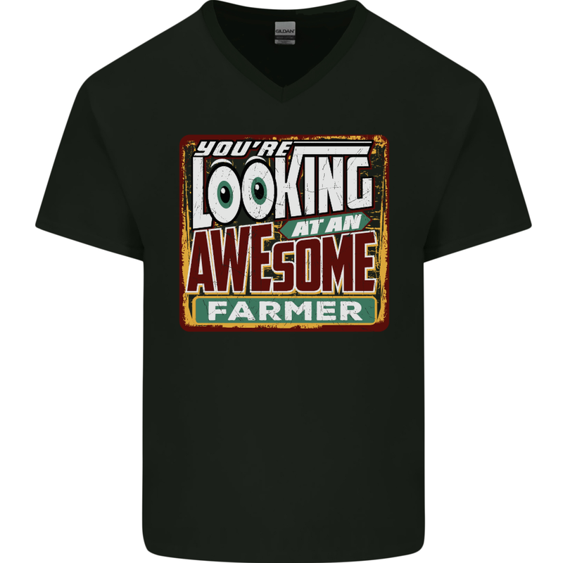 You're Looking at an Awesome Farmer Mens V-Neck Cotton T-Shirt Black