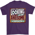 You're Looking at an Awesome Firefighter Mens T-Shirt Cotton Gildan Purple