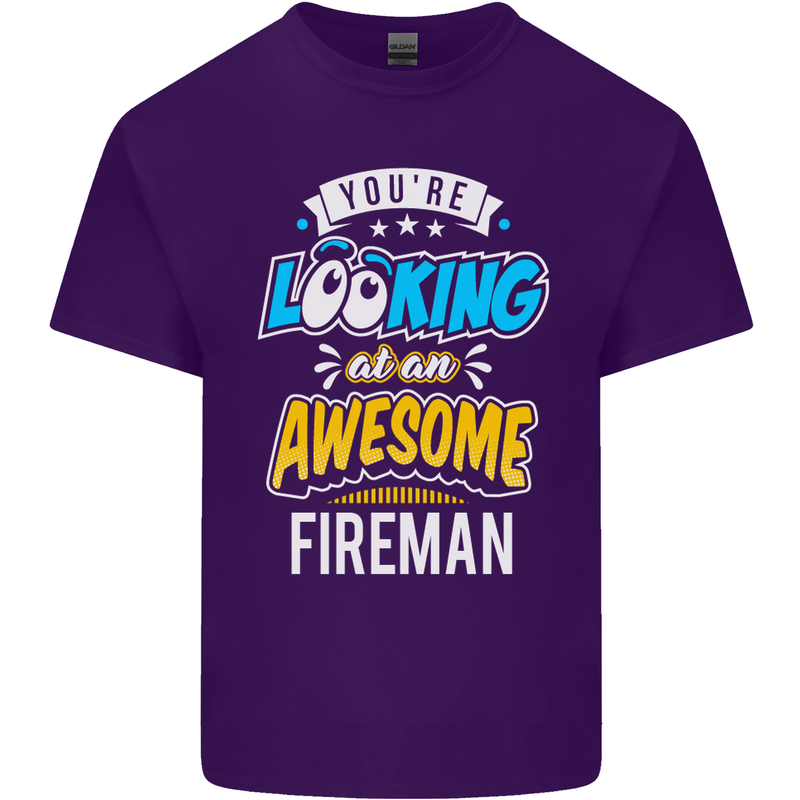 You're Looking at an Awesome Fireman Mens Cotton T-Shirt Tee Top Purple