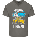 You're Looking at an Awesome Fireman Mens V-Neck Cotton T-Shirt Charcoal