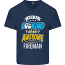 You're Looking at an Awesome Fireman Mens V-Neck Cotton T-Shirt Navy Blue