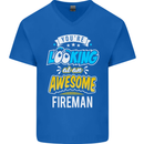 You're Looking at an Awesome Fireman Mens V-Neck Cotton T-Shirt Royal Blue