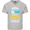 You're Looking at an Awesome Fireman Mens V-Neck Cotton T-Shirt Sports Grey