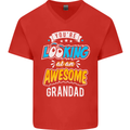 You're Looking at an Awesome Grandad Mens V-Neck Cotton T-Shirt Red