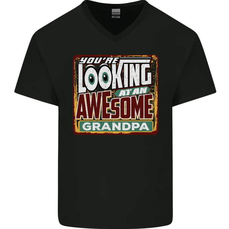 You're Looking at an Awesome Grandpa Mens V-Neck Cotton T-Shirt Black