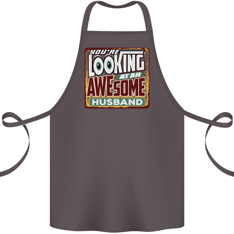 You're Looking at an Awesome Husband Cotton Apron 100% Organic Dark Grey