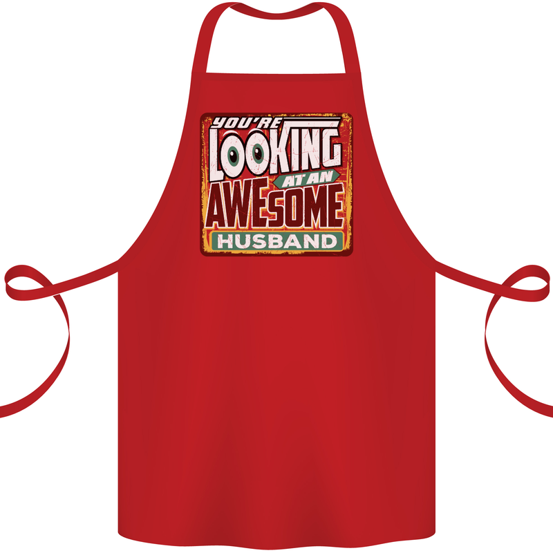 You're Looking at an Awesome Husband Cotton Apron 100% Organic Red