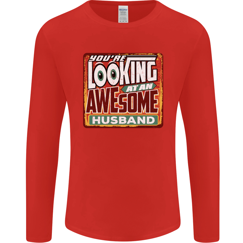You're Looking at an Awesome Husband Mens Long Sleeve T-Shirt Red