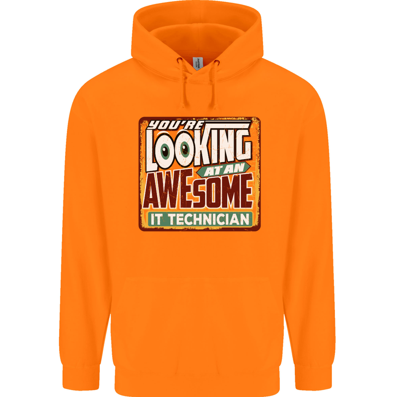 You're Looking at an Awesome IT Technician Mens 80% Cotton Hoodie Orange