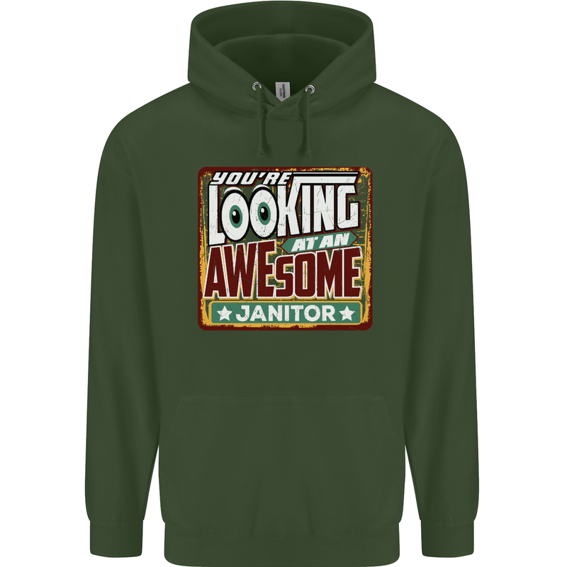 You're Looking at an Awesome Janitor Mens 80% Cotton Hoodie Forest Green