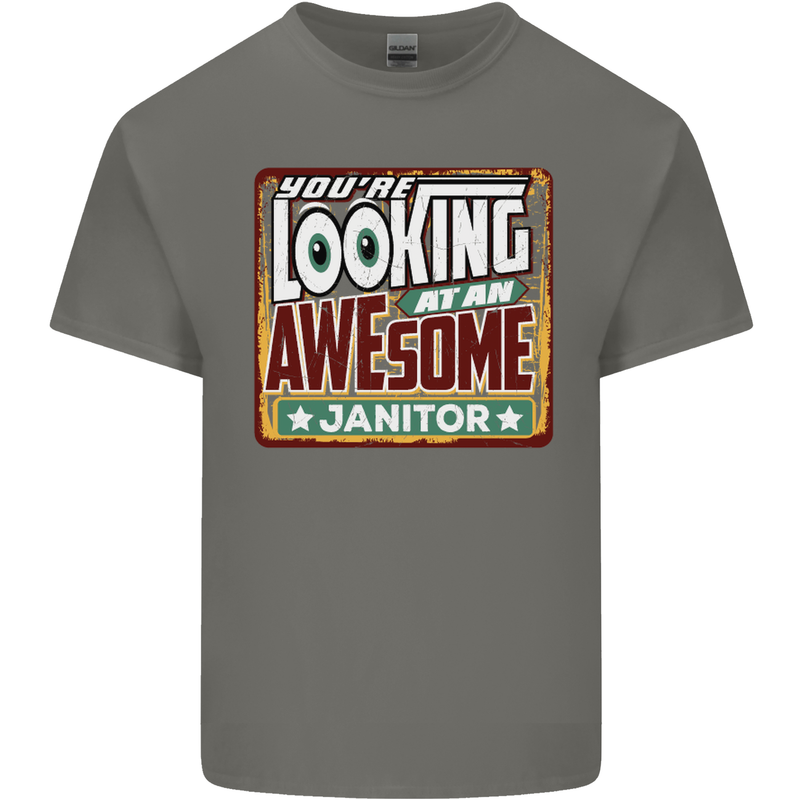 You're Looking at an Awesome Janitor Mens Cotton T-Shirt Tee Top Charcoal