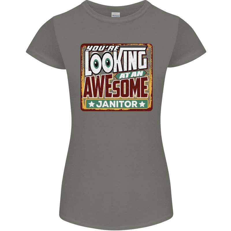 You're Looking at an Awesome Janitor Womens Petite Cut T-Shirt Charcoal
