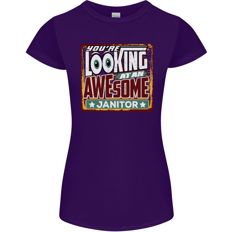 You're Looking at an Awesome Janitor Womens Petite Cut T-Shirt Purple