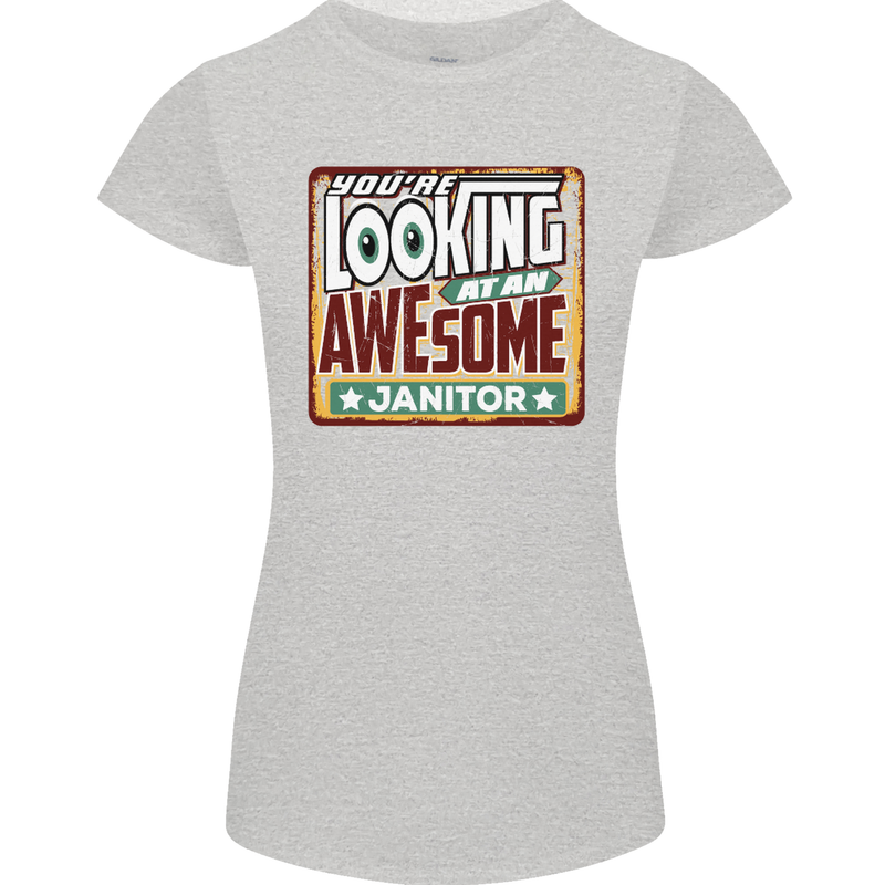 You're Looking at an Awesome Janitor Womens Petite Cut T-Shirt Sports Grey
