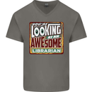 You're Looking at an Awesome Librarian Mens V-Neck Cotton T-Shirt Charcoal