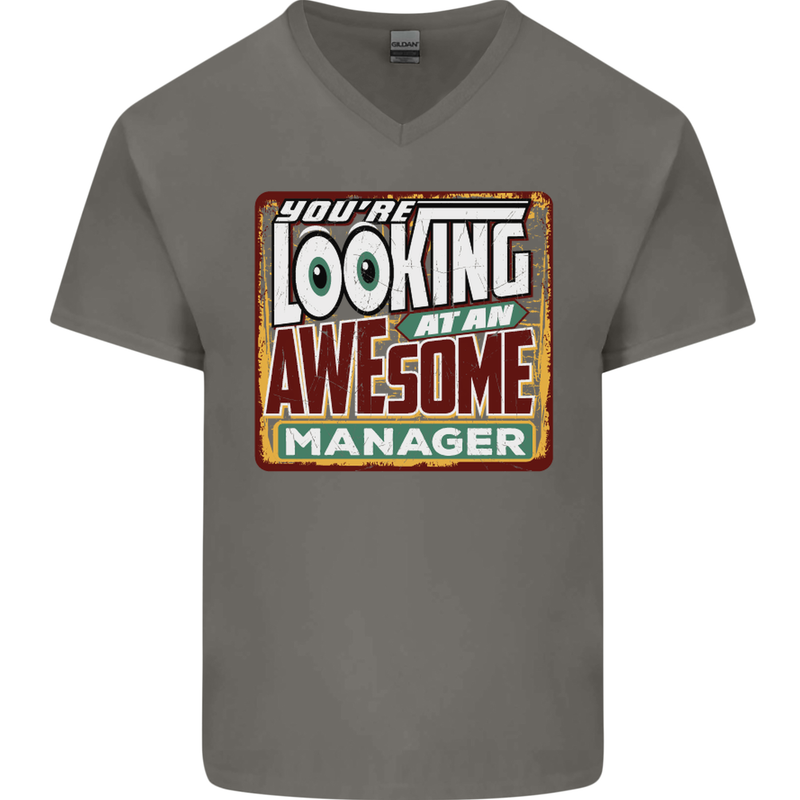 You're Looking at an Awesome Manager Mens V-Neck Cotton T-Shirt Charcoal