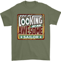 You're Looking at an Awesome Sailor Sailing Mens T-Shirt Cotton Gildan Military Green