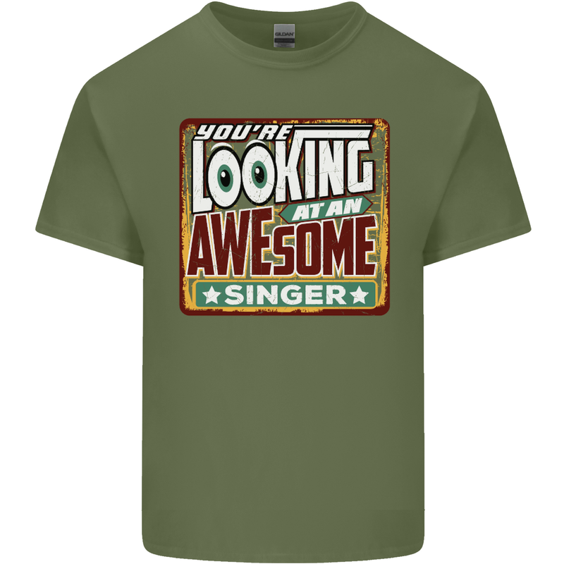 You're Looking at an Awesome Singer Mens Cotton T-Shirt Tee Top Military Green