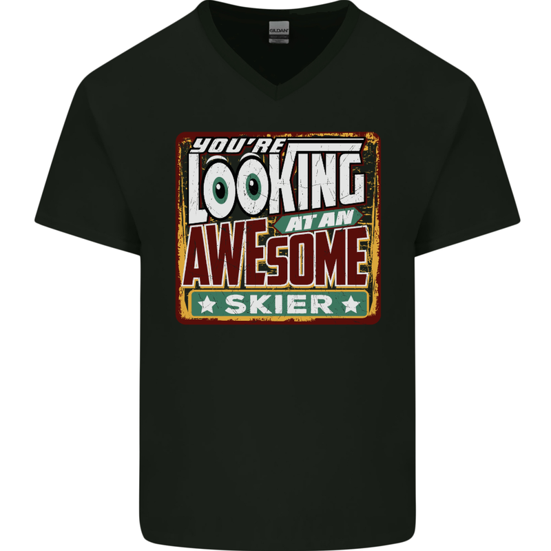You're Looking at an Awesome Skier Mens V-Neck Cotton T-Shirt Black