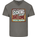 You're Looking at an Awesome Social Worker Mens V-Neck Cotton T-Shirt Charcoal