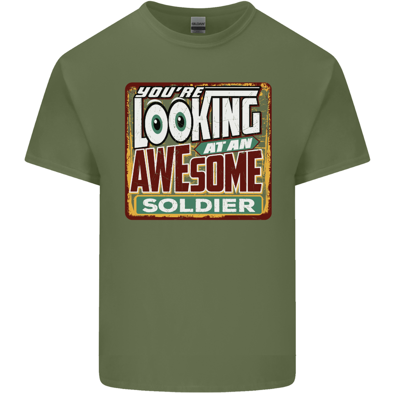You're Looking at an Awesome Soldier Mens Cotton T-Shirt Tee Top Military Green