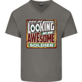 You're Looking at an Awesome Soldier Mens V-Neck Cotton T-Shirt Charcoal