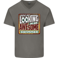 You're Looking at an Awesome Swimmer Mens V-Neck Cotton T-Shirt Charcoal
