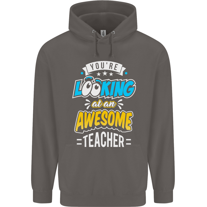 You're Looking at an Awesome Teacher Mens 80% Cotton Hoodie Charcoal