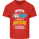 You're Looking at an Awesome Teacher Mens V-Neck Cotton T-Shirt Red