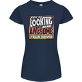 You're Looking at an Awesome Train Driver Womens Petite Cut T-Shirt Navy Blue