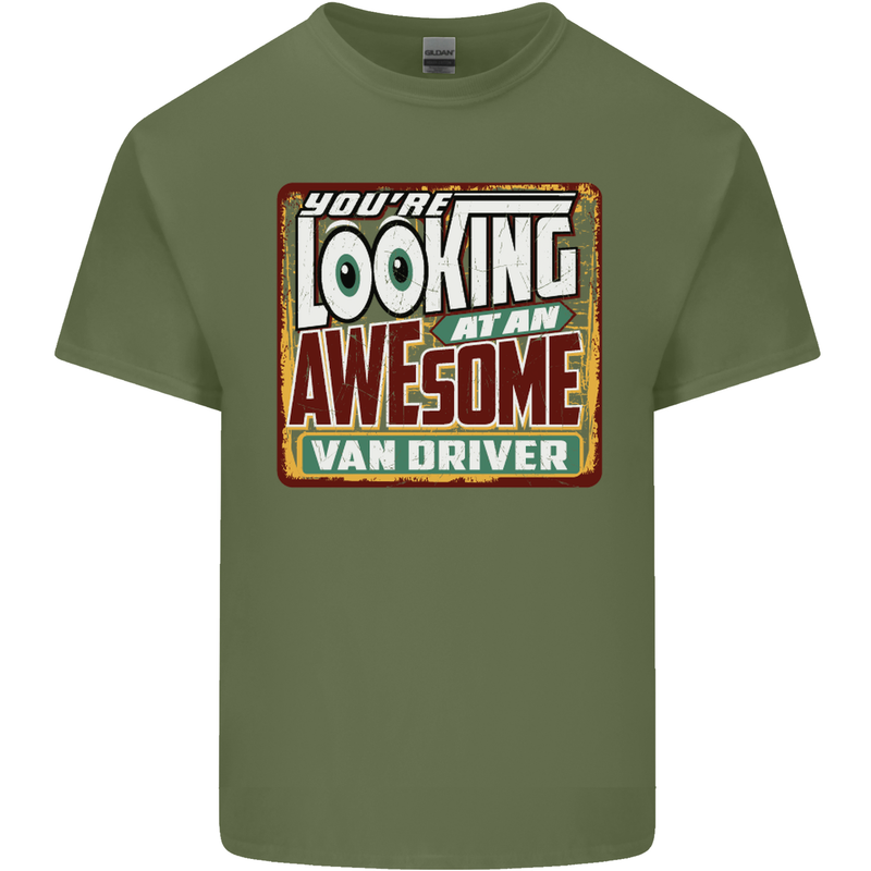 You're Looking at an Awesome Van Driver Mens Cotton T-Shirt Tee Top Military Green