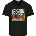 You're Looking at an Awesome Waiter Mens V-Neck Cotton T-Shirt Black