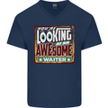 You're Looking at an Awesome Waiter Mens V-Neck Cotton T-Shirt Navy Blue