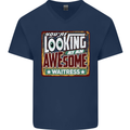 You're Looking at an Awesome Waitress Mens V-Neck Cotton T-Shirt Navy Blue