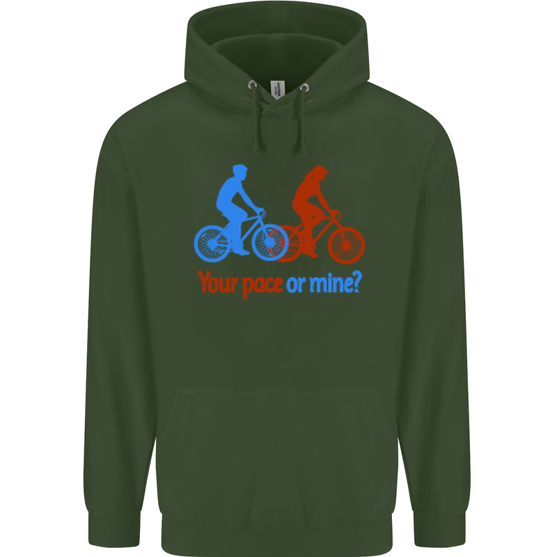Your Pace or Mine Funny Cycling Cyclist Childrens Kids Hoodie Forest Green