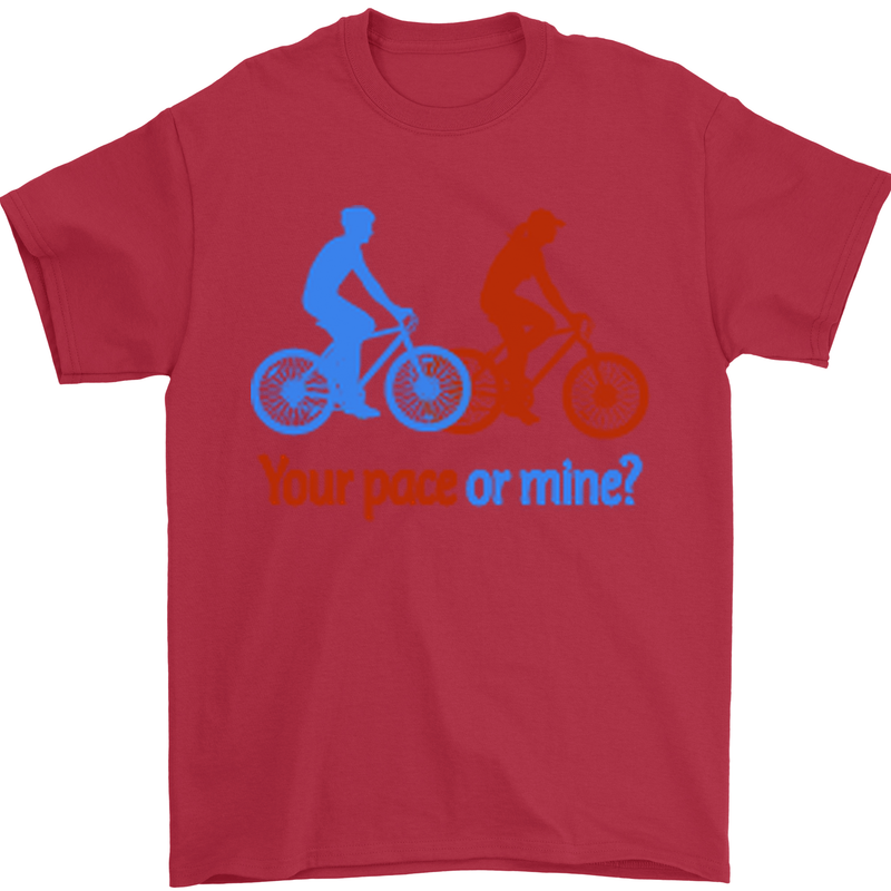 Your Pace or Mine Funny Cycling Cyclist Mens T-Shirt Cotton Gildan Red