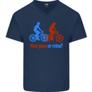 Your Pace or Mine Funny Cycling Cyclist Mens V-Neck Cotton T-Shirt Navy Blue