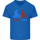 Your Pace or Mine Funny Cycling Cyclist Mens V-Neck Cotton T-Shirt Royal Blue