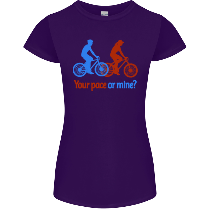 Your Pace or Mine Funny Cycling Cyclist Womens Petite Cut T-Shirt Purple