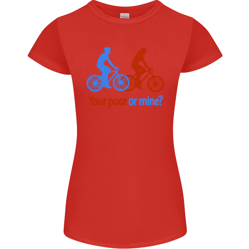 Your Pace or Mine Funny Cycling Cyclist Womens Petite Cut T-Shirt Red