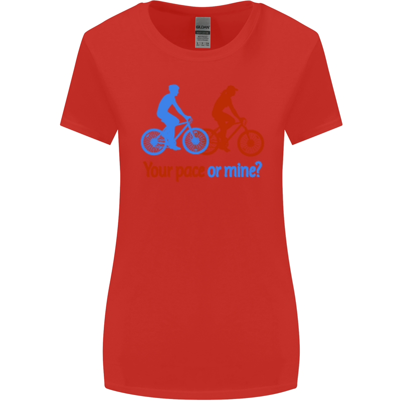 Your Pace or Mine Funny Cycling Cyclist Womens Wider Cut T-Shirt Red